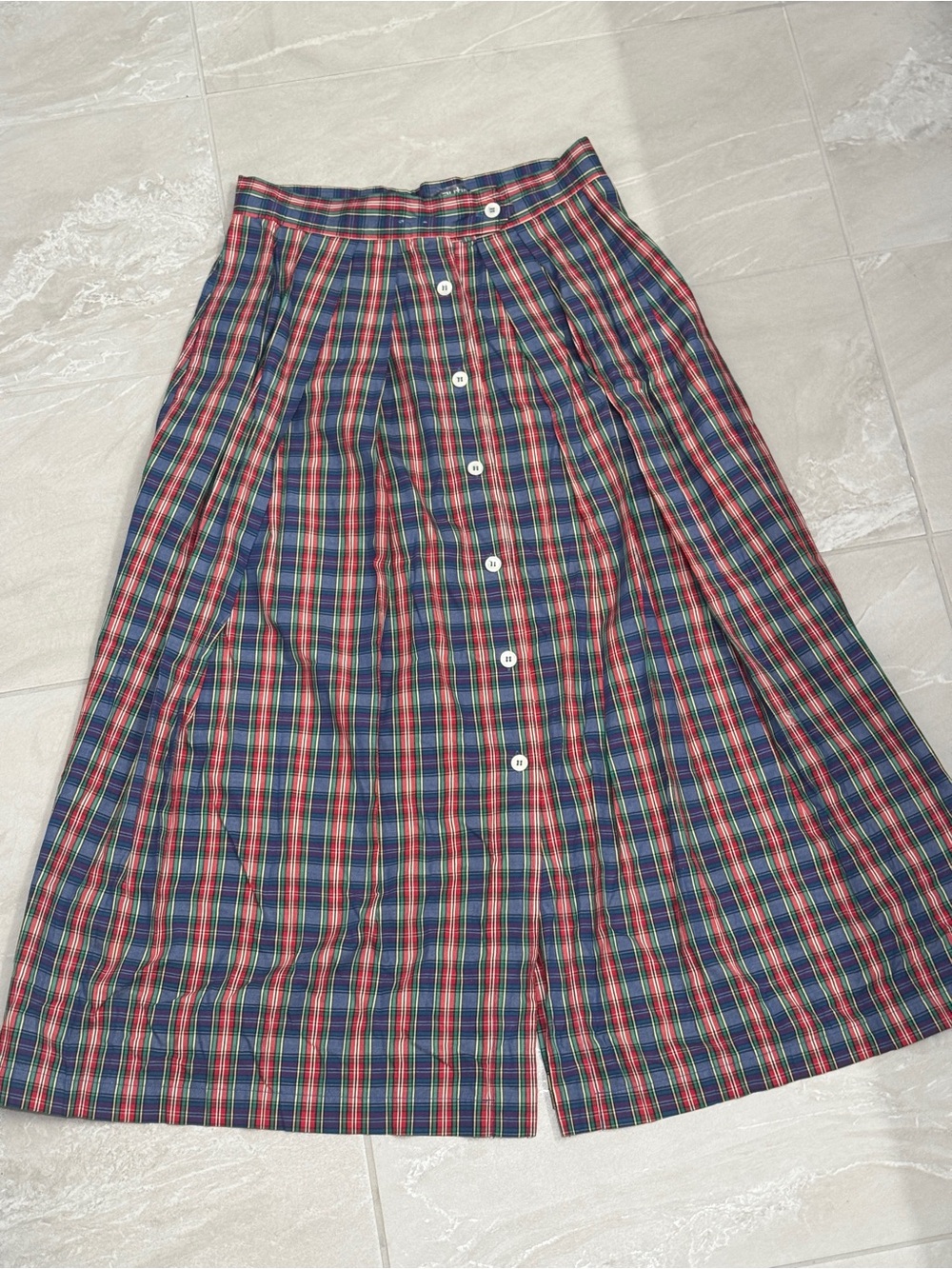 Nautica Preppy Plaid Button-Front A-Line Skirt Equestrian RL Style